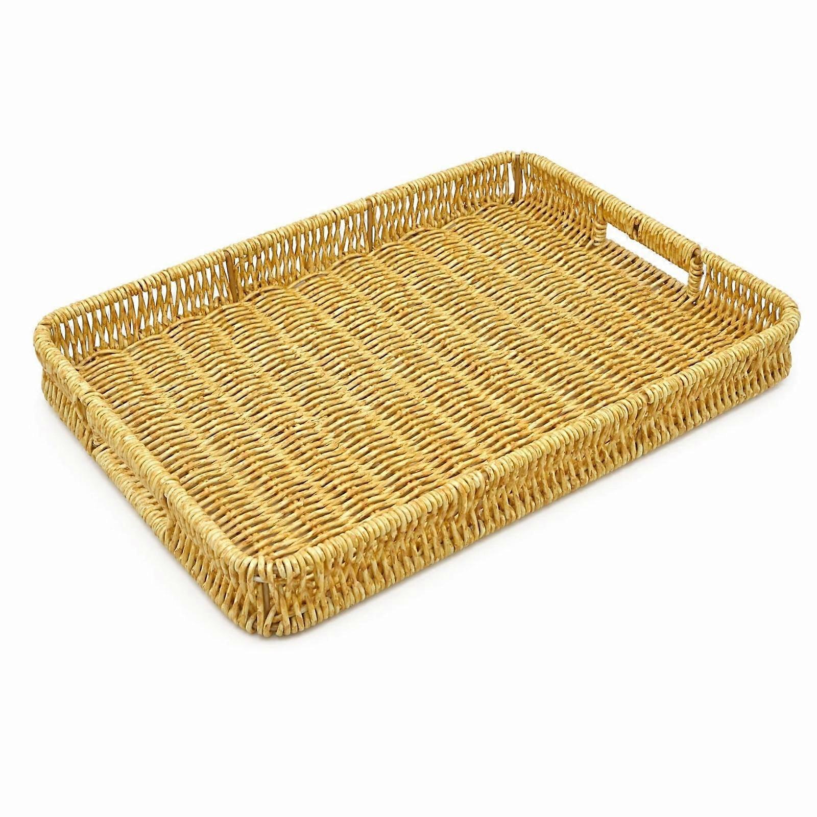 Wicker Serving Basket with Handles Rectangular Wicker Tray with Handles Shallow