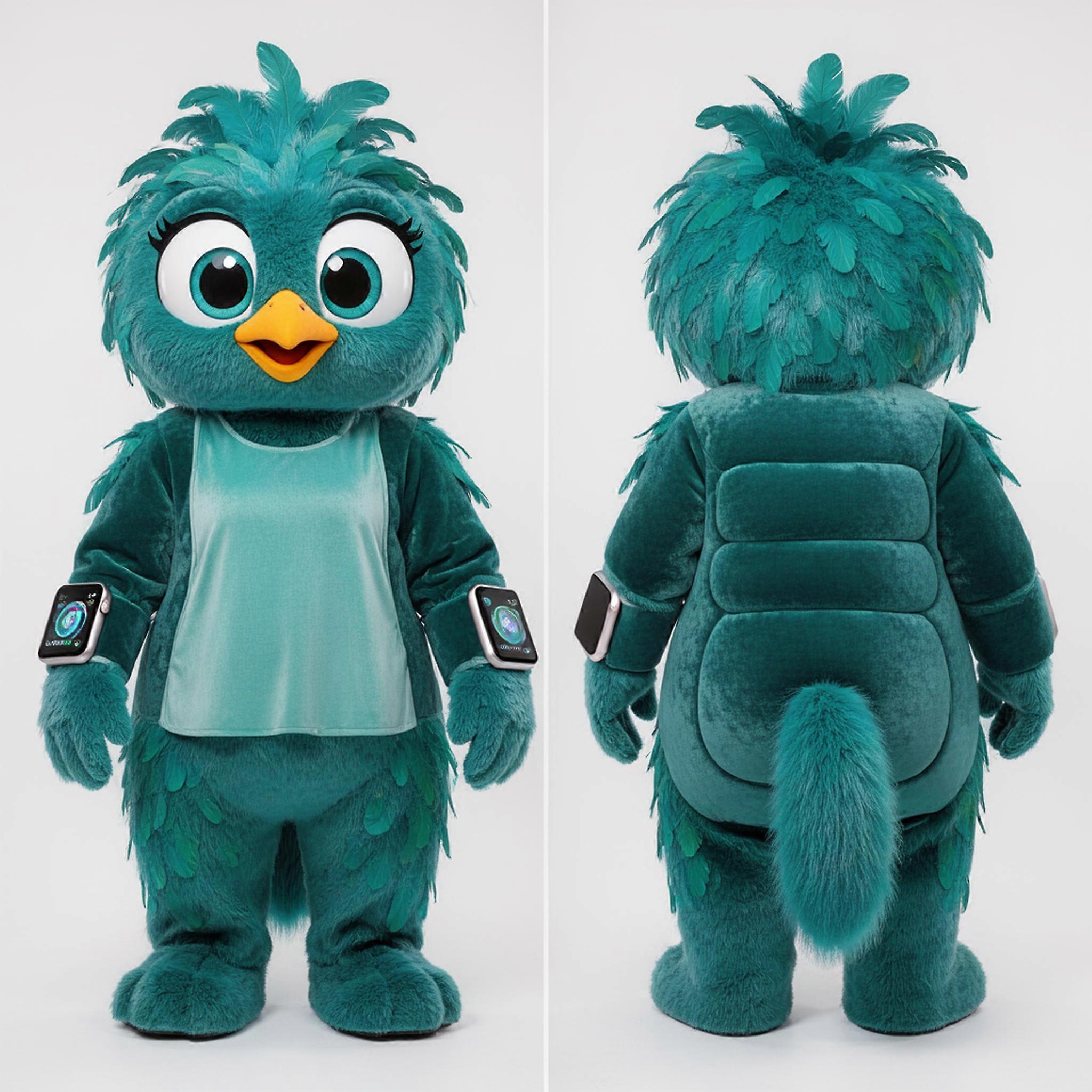 MASTICOT Teal Feathered Flamingo Mascot