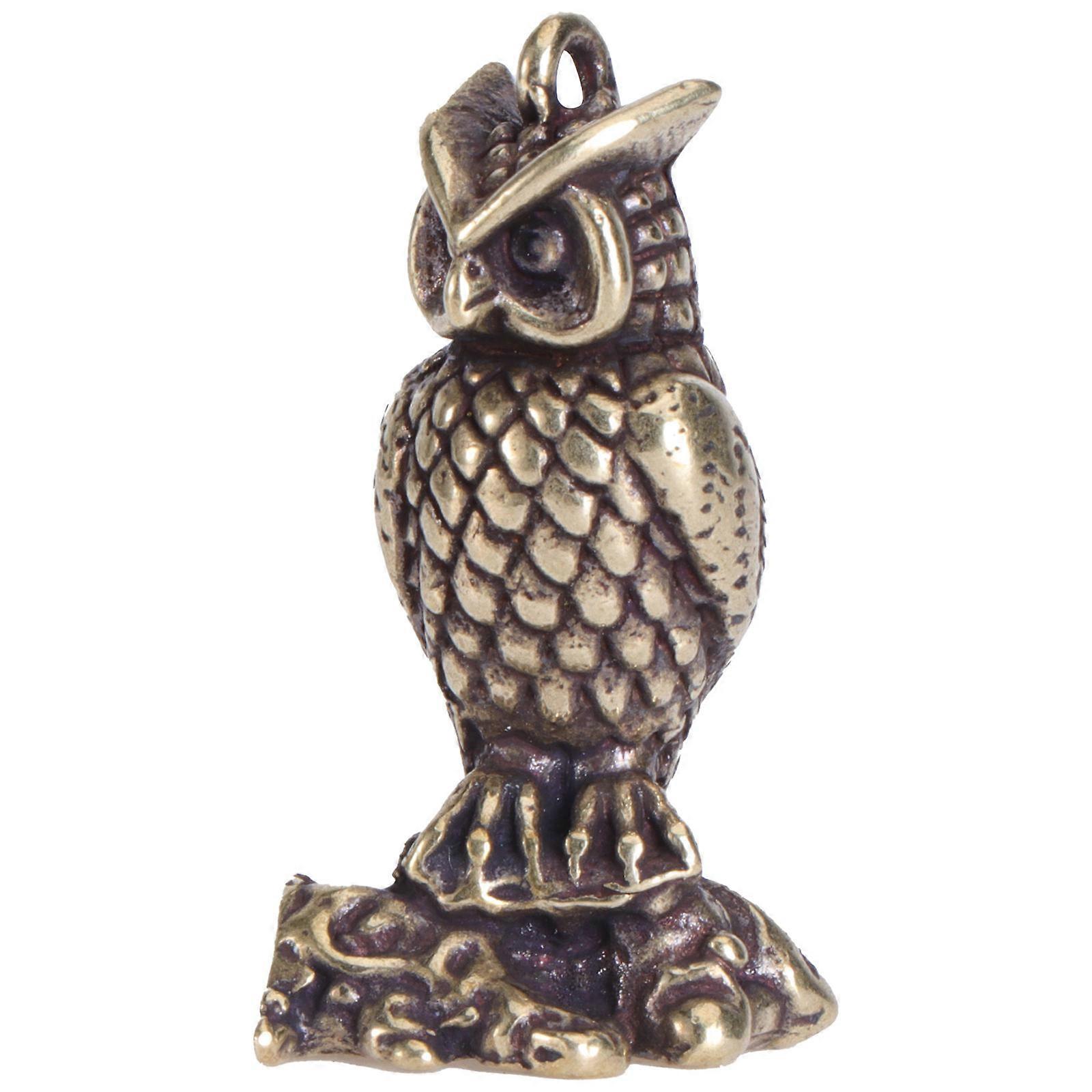 Decorative Brassware Solid Owl Model for Key Pendant 2Pcs Coffee Color