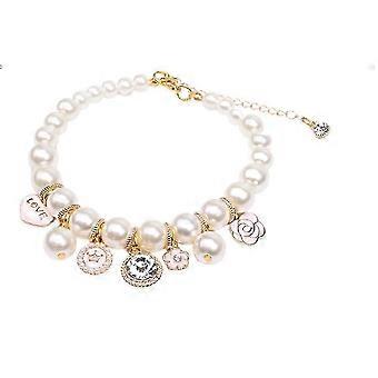Adjustable Pearl Pet Necklace with Rhinestone Pendant, Size XS