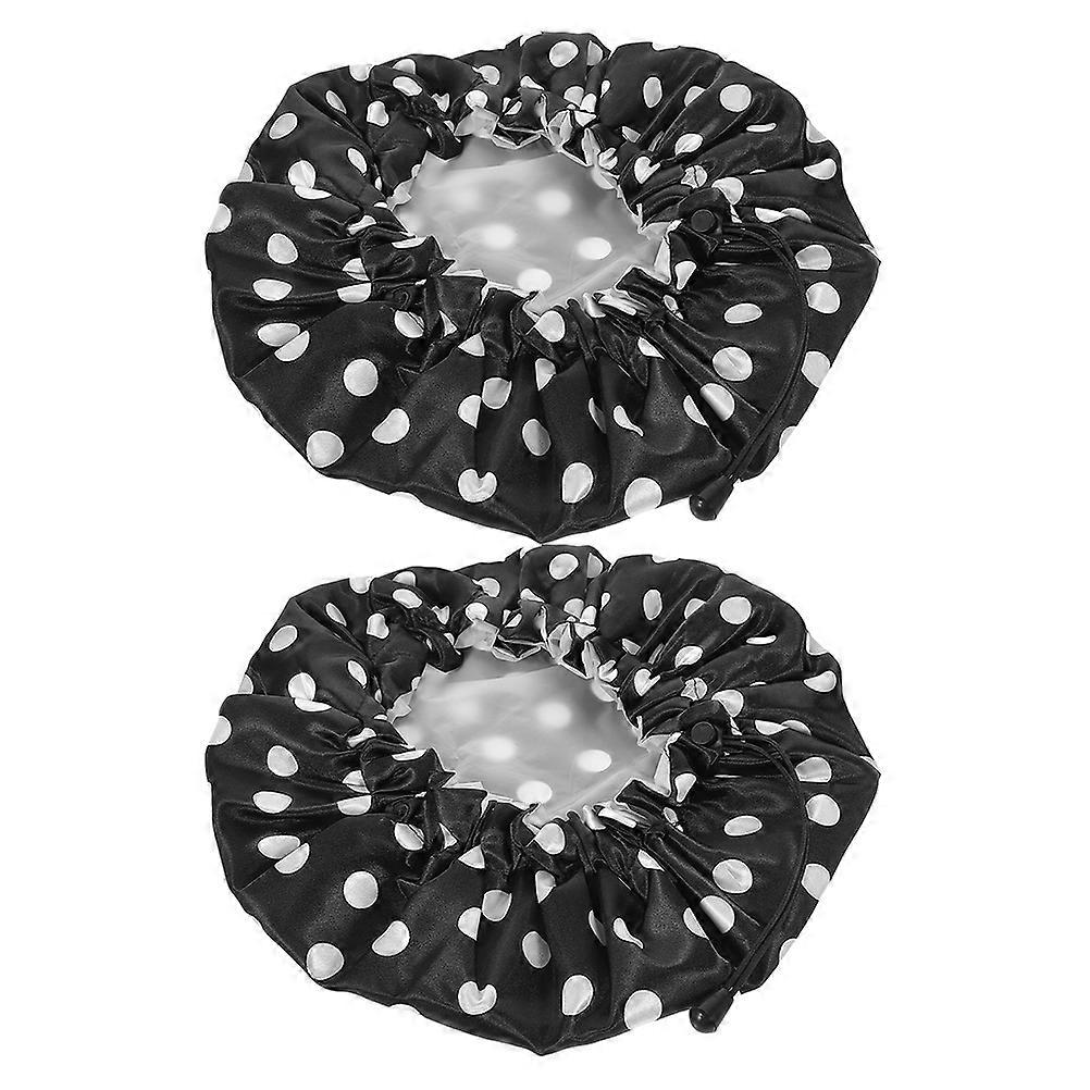 Shower Cap for Shower Use Adjustable Bonnet in Black 2Pcs Pack
