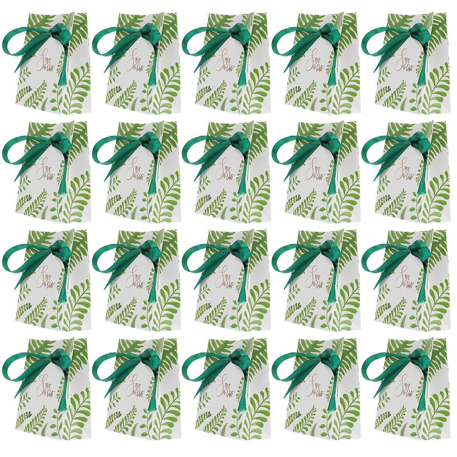Wedding Candy Boxes Paper Ribbon compatible with Storage Use 20Pcs Green