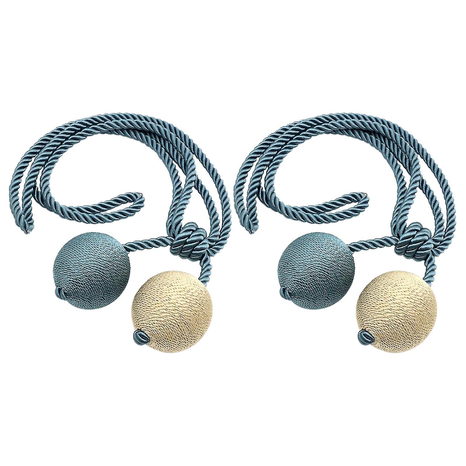 Tiebacks For Curtains, 2pack Woven  Curtain Tiebacks Curtain Buckle Clips With Two Ball For Home Decoration Blue