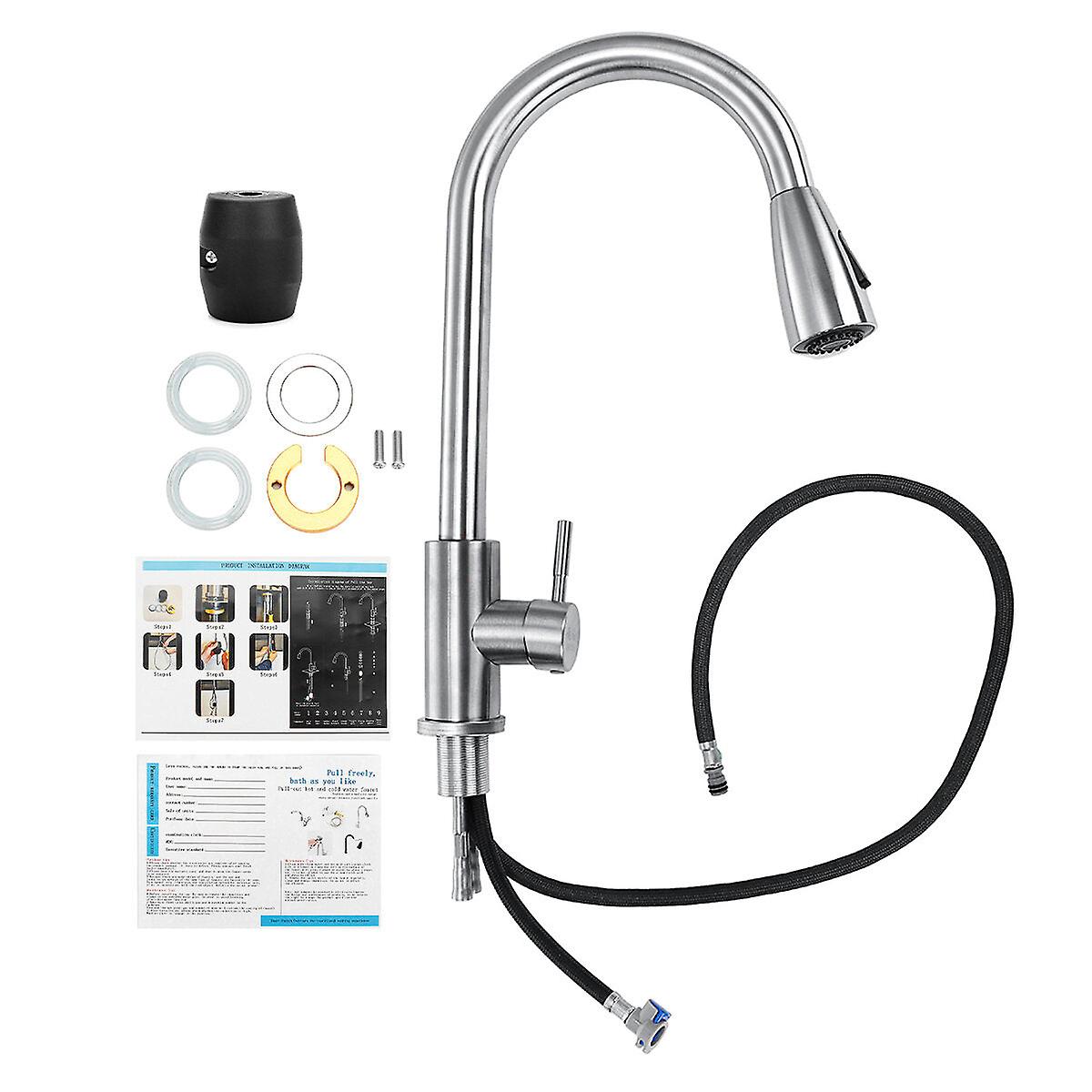 Stainless Steel Pull-type Ramen Basin Tap - Hot & Cold Water With Two Tubes