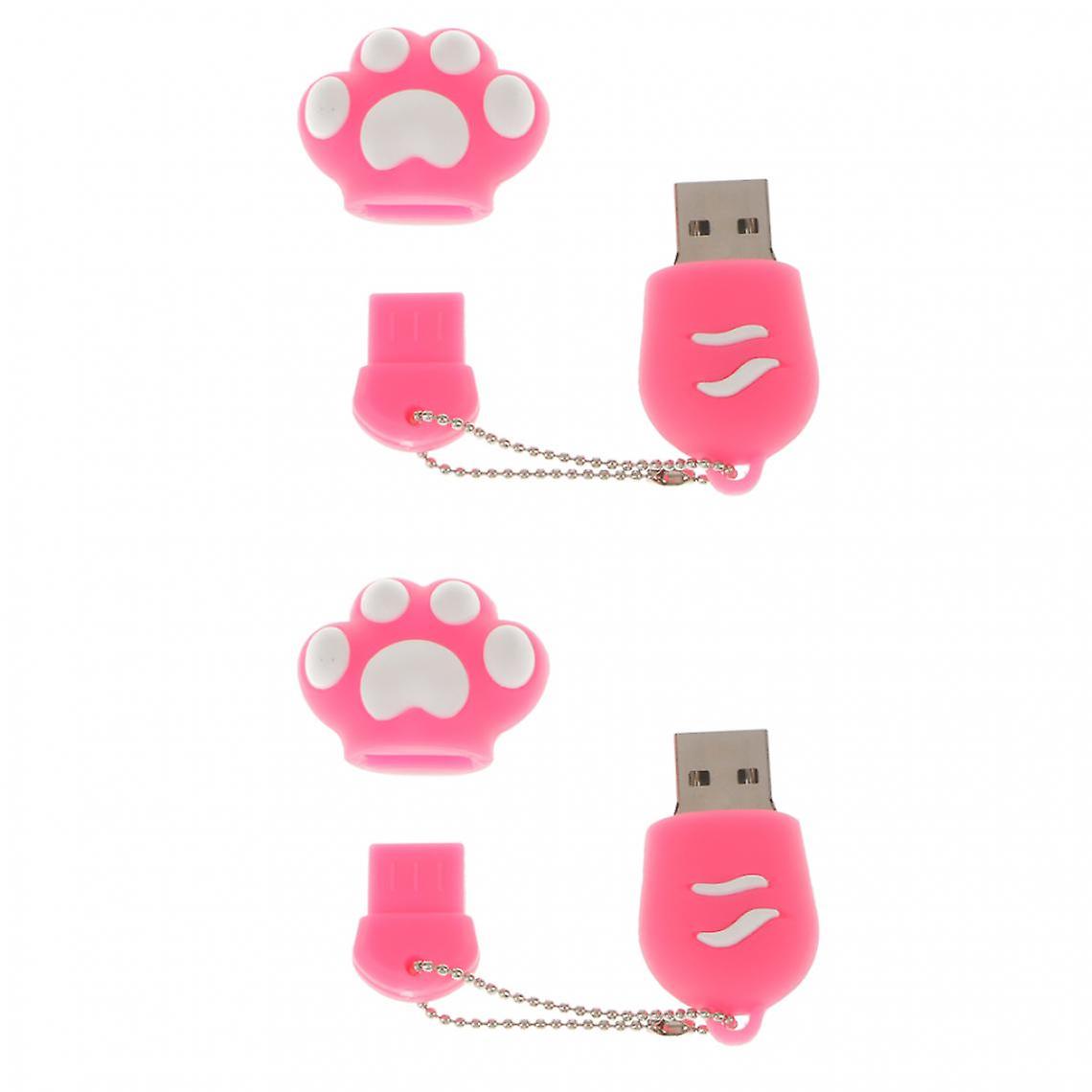2pcs Usb Flash Drive 32gb + 64gb Pendrive U Disk Cute Pink Paw Pattern