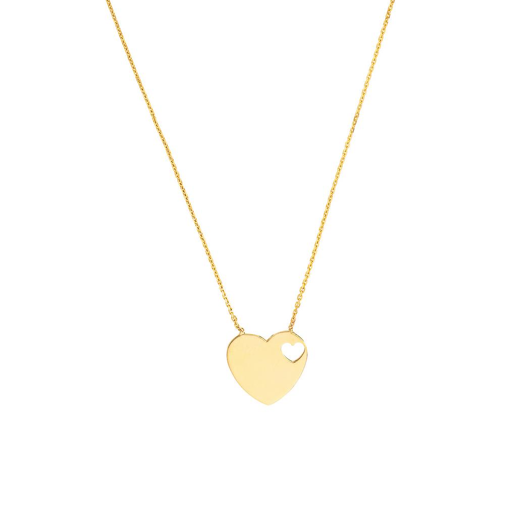 Colar com pingente de coração vazado ajustável em ouro amarelo 14k, 45 cm (18 polegadas), para mulheres.