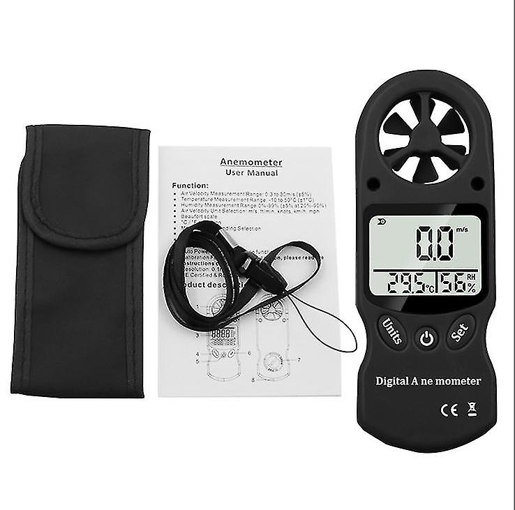 Black Mini Handheld Anemometer, Thermometer And Hygrometer, Lcd Digital Screen Display Az16058