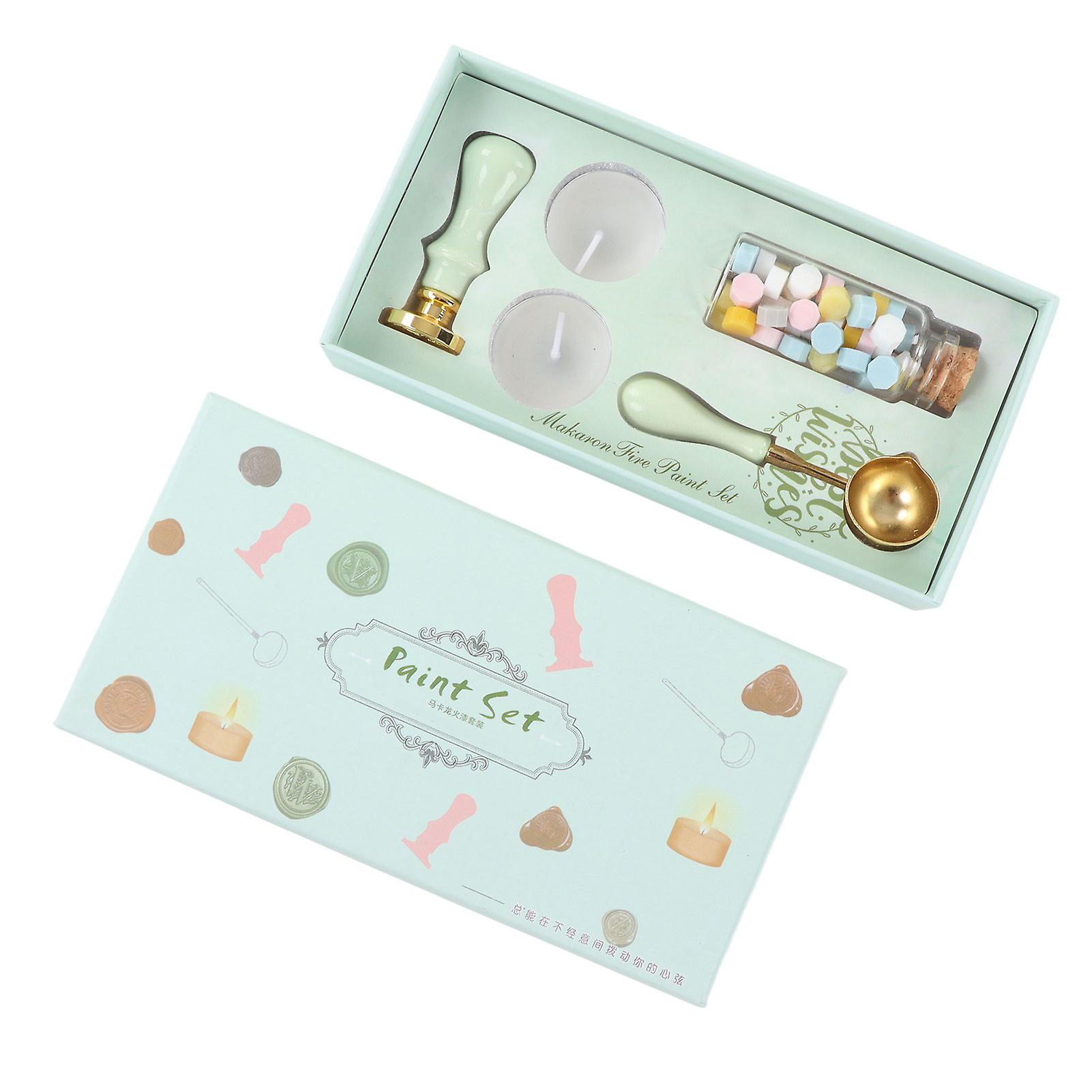 Wax Seal Kit Retro Iris Pattern Removable Handle Green 10x4x19cm