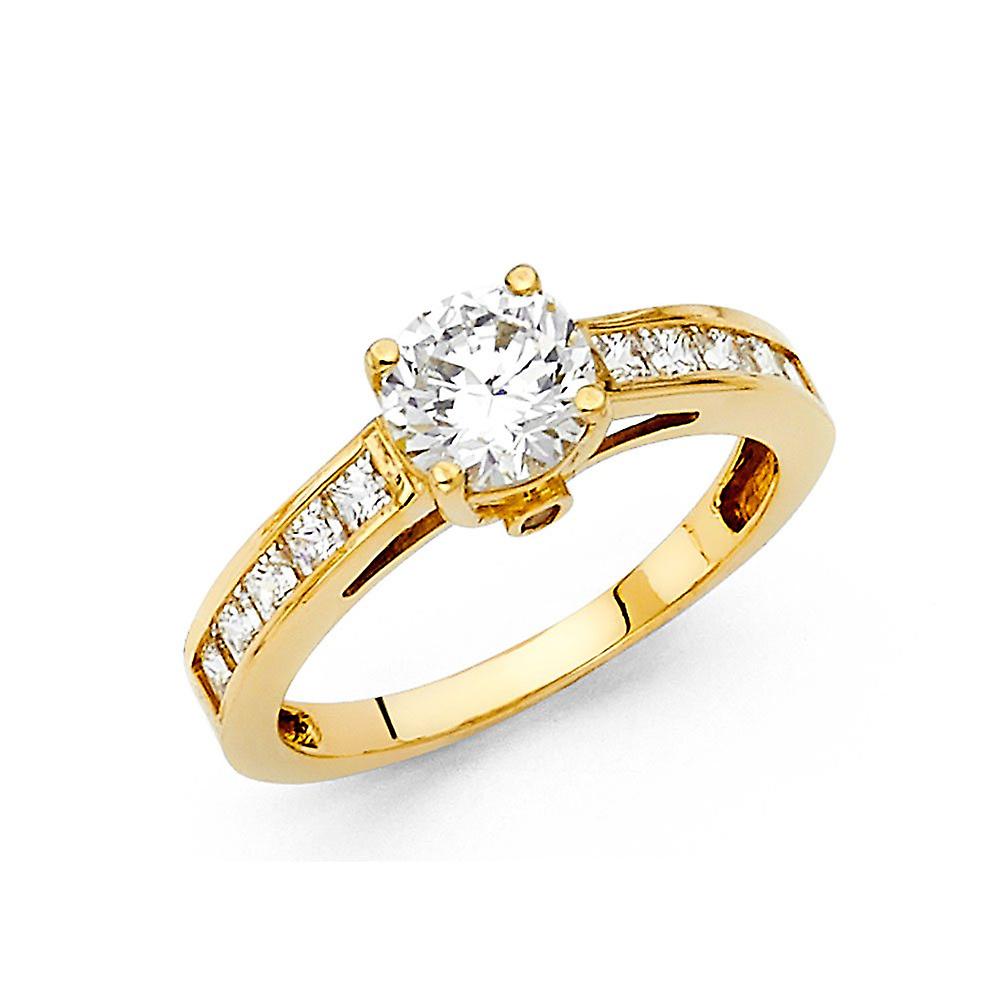 14k Yellow Gold 2.5mm 1 Cttw 4 prong Round and Square Cubic Zirconia Engagement Ring Size 7-Engagement-Ring for Women