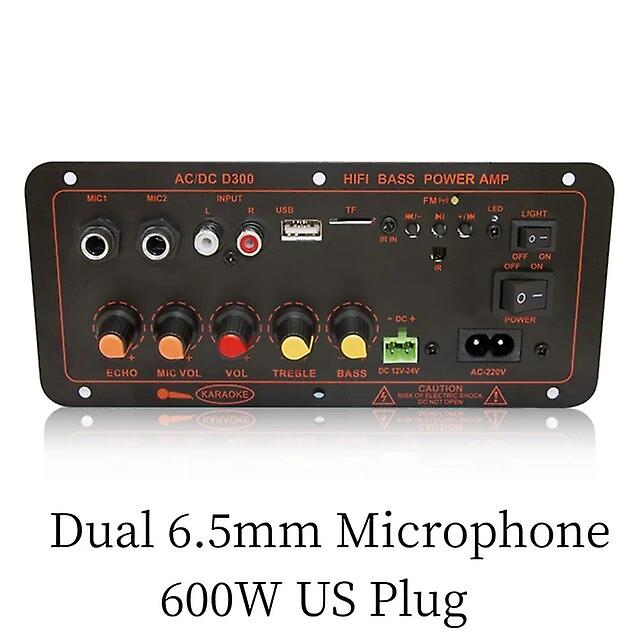 Bluetooth 5.0 Audio 600W Amplifier Board D300 Subwoofer Dual Microphone AMP Amplificatore Module 12V 24V 220V Media Player Bluetooth Transmitters