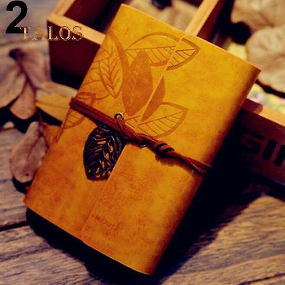 Vintage Faux Leather Leaf String Bound Blank Kraft Paper Diary Journal Notebook Writting Instruments