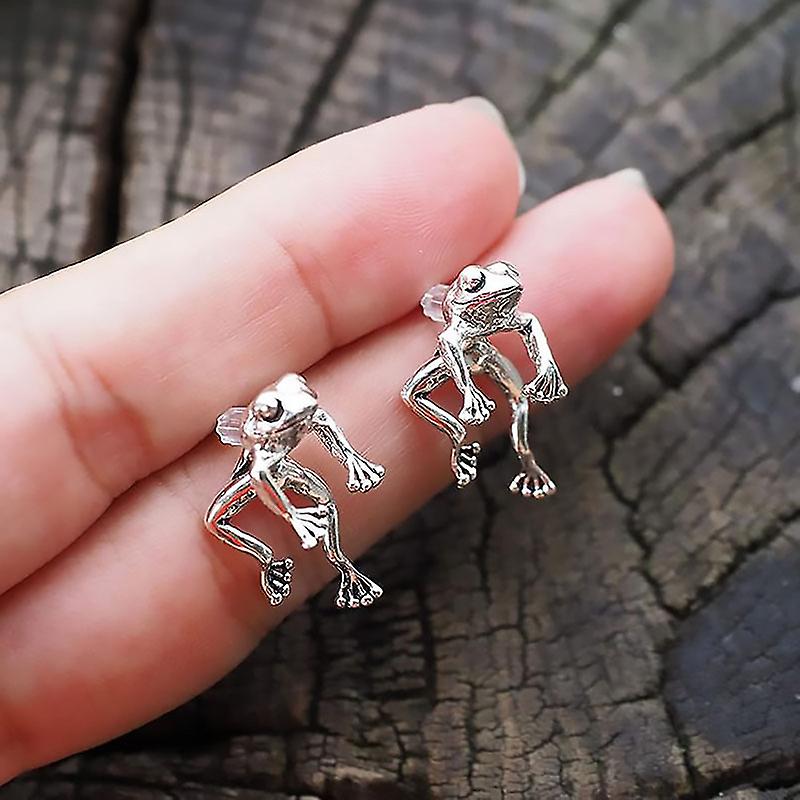 Boucles d’oreilles vintage en forme de grenouille 3D Dangle Post Boucles d’oreilles de grenouille cadeau pour les amoureux argent