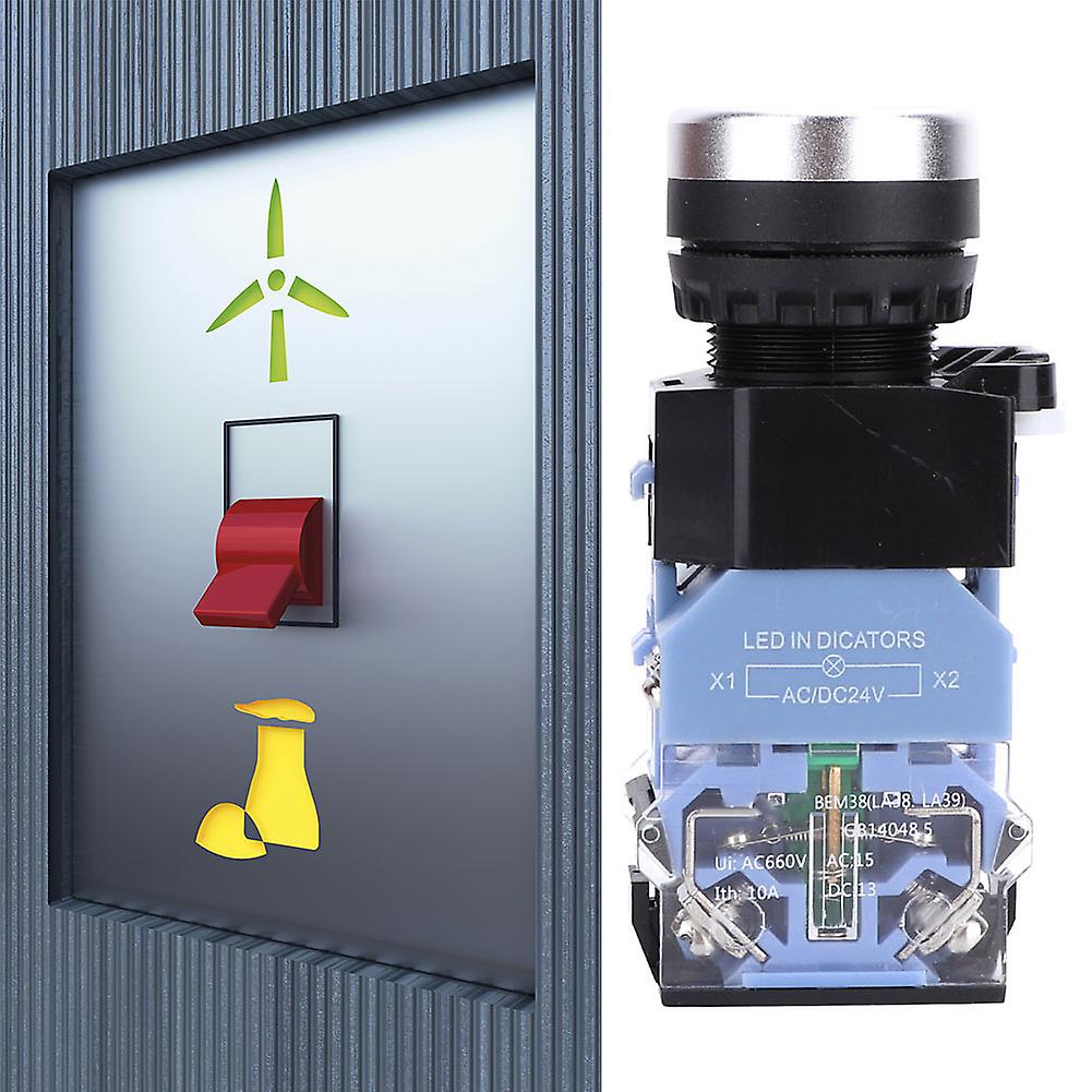 10 Pcs BEM38-11DS Self Lock Flat Head Button Switch AC/DC24V 1 On 1 Off Switch(Blue Light)