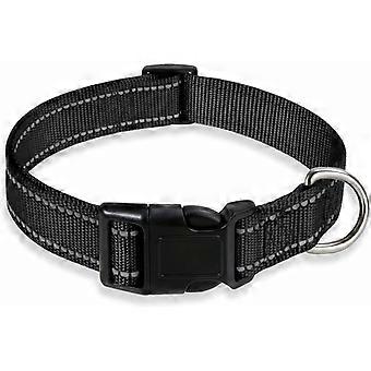 Reflective Dog Collar Strap, Adjustable Nylon Pet Safety Collar, Pet Leash,BlackM
