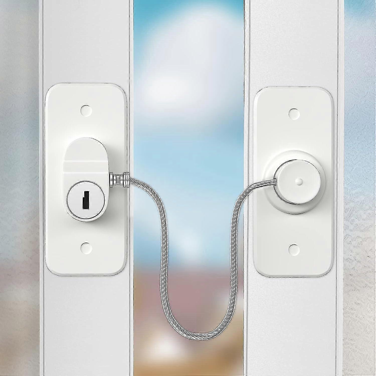 Window Safety Lock 2 Packs Versatile Window Restrictor Self Adhesive For No Drilling Window Locks, Refrigerator Lock With Key Child Pet Child Safety C