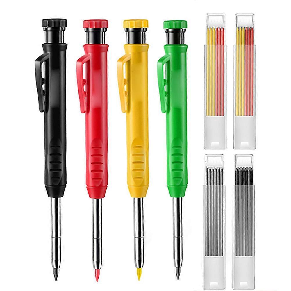 Solid Carpenter Pencil For Construction With Refill Leads Built-in Sharpener Deep Hole Mechanical Pencil Marker Woodworking Tool