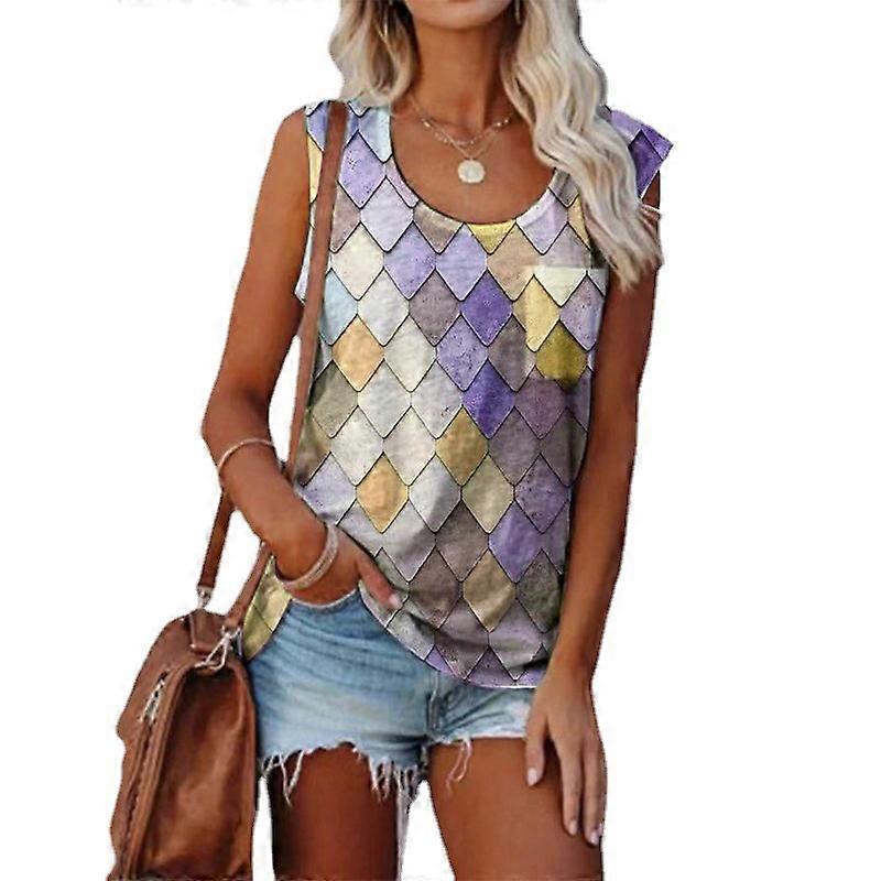 Blouse Without Sleeves T-shirt With Geometric Pattern