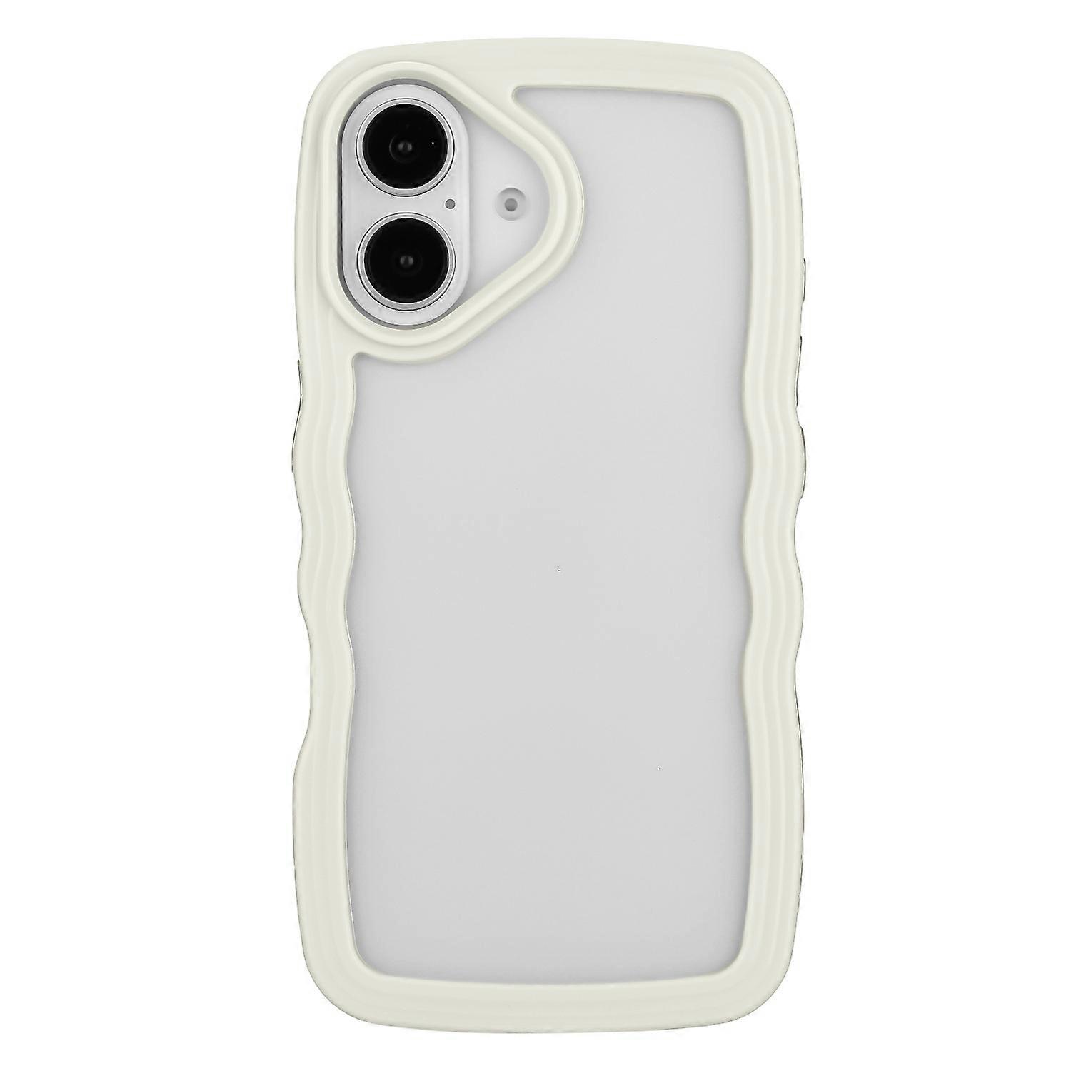 For iPhone 16 Case Wavy Edge Design PC + TPU Shockproof Phone Cover - White