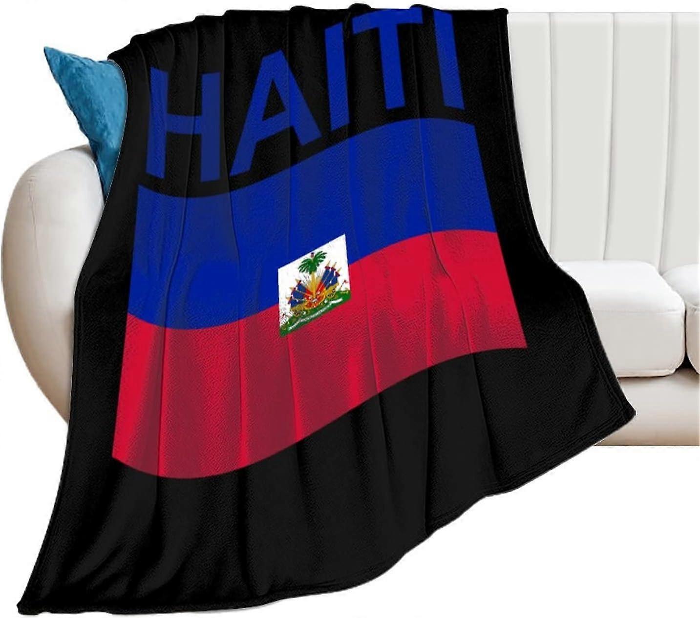 Haitis flag Flannel Fleece Tæppe Letvægts Blødt tæppe til seng Sofa Stue-UJKI244