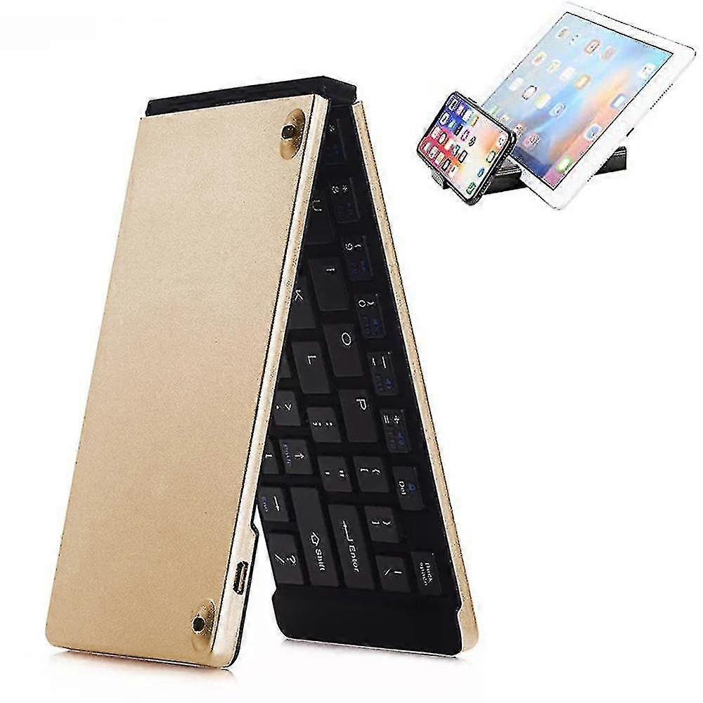 Double Folding Wireless Bluetooth Keyboard,for Ios Ipad,android Tablet Gold