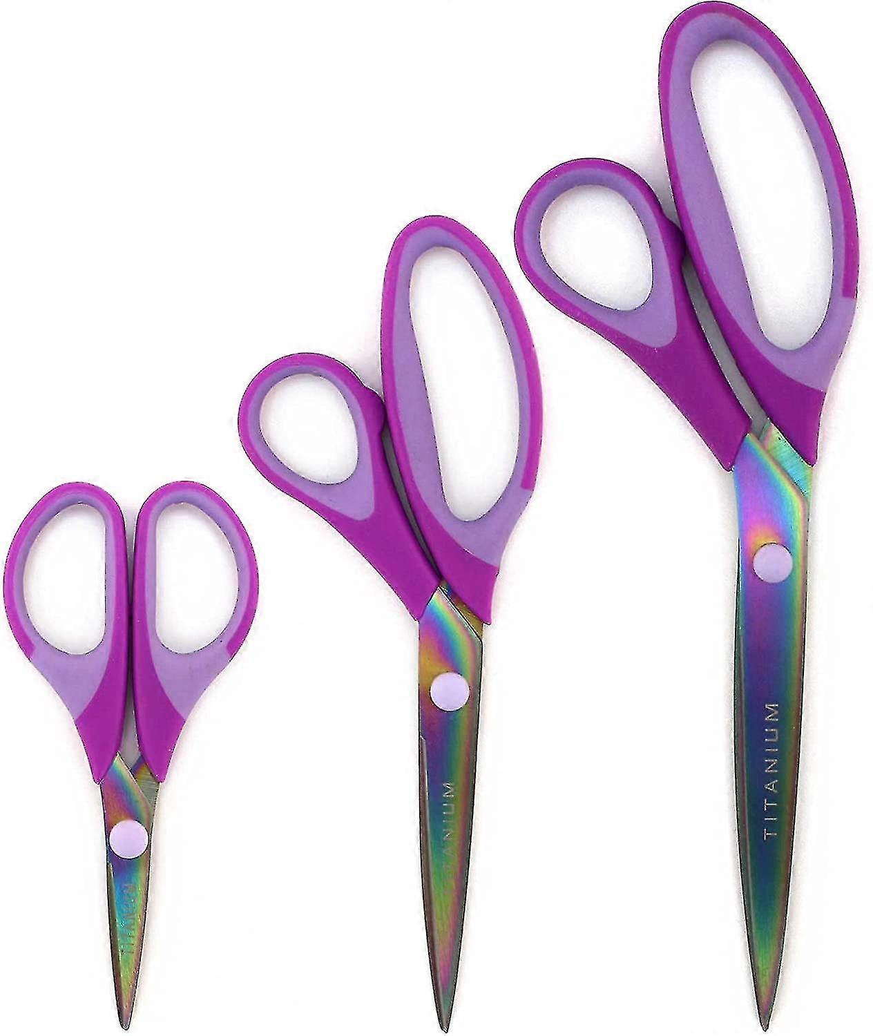 Titanium Softgrip Scissors Set For Sewing, Arts, Crafts, Office - 3 Sets--