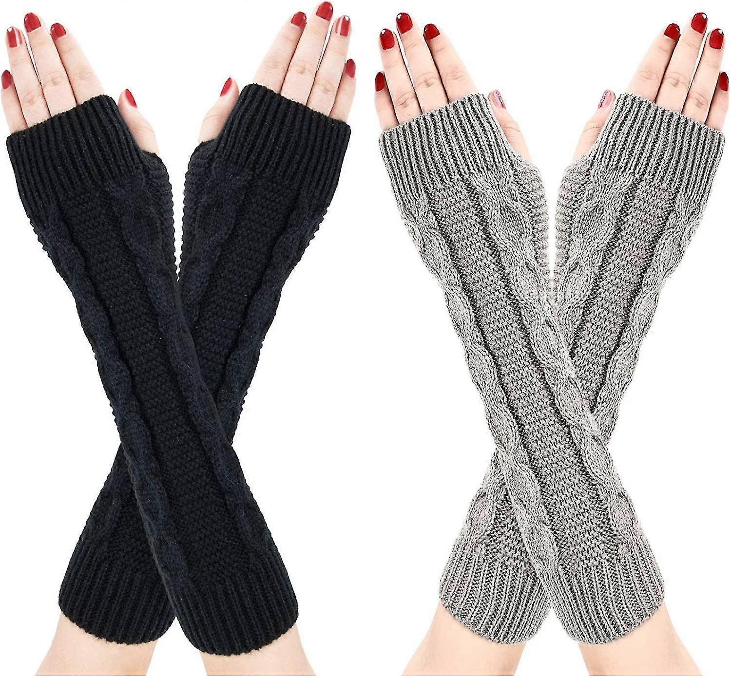 Women's Winter Half Gloves, 2 Pairs Of Warm Knitted Fingerless Mittens
