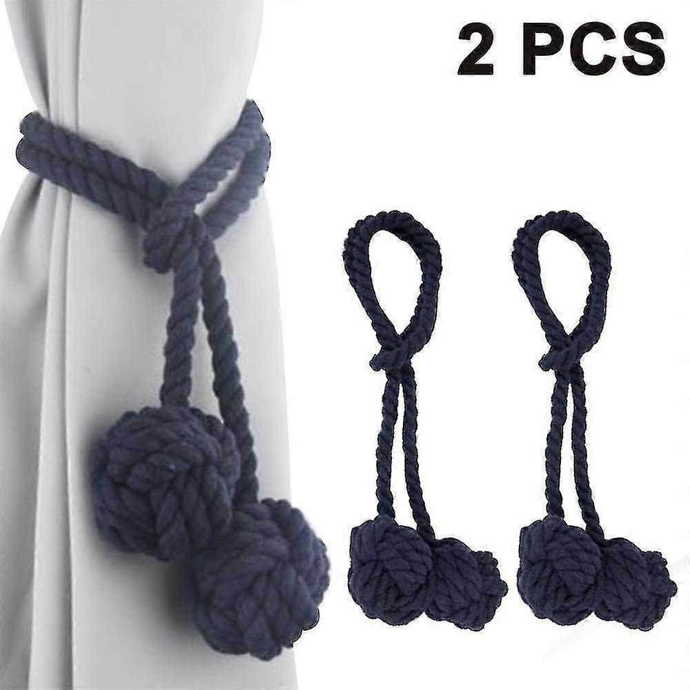 1 Pair Handmade Curtain Tiebacks Curtain Clips Cotton Rope,cyan