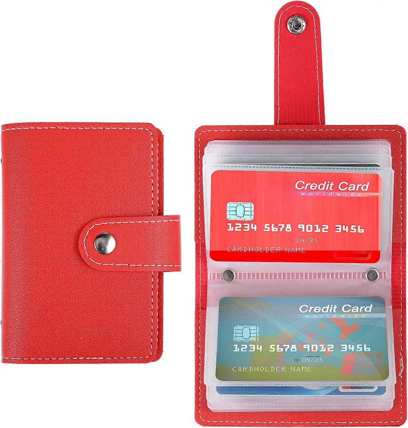 Leather Credit Card Holder Pocket Wallet Basic Card Holder(Red)