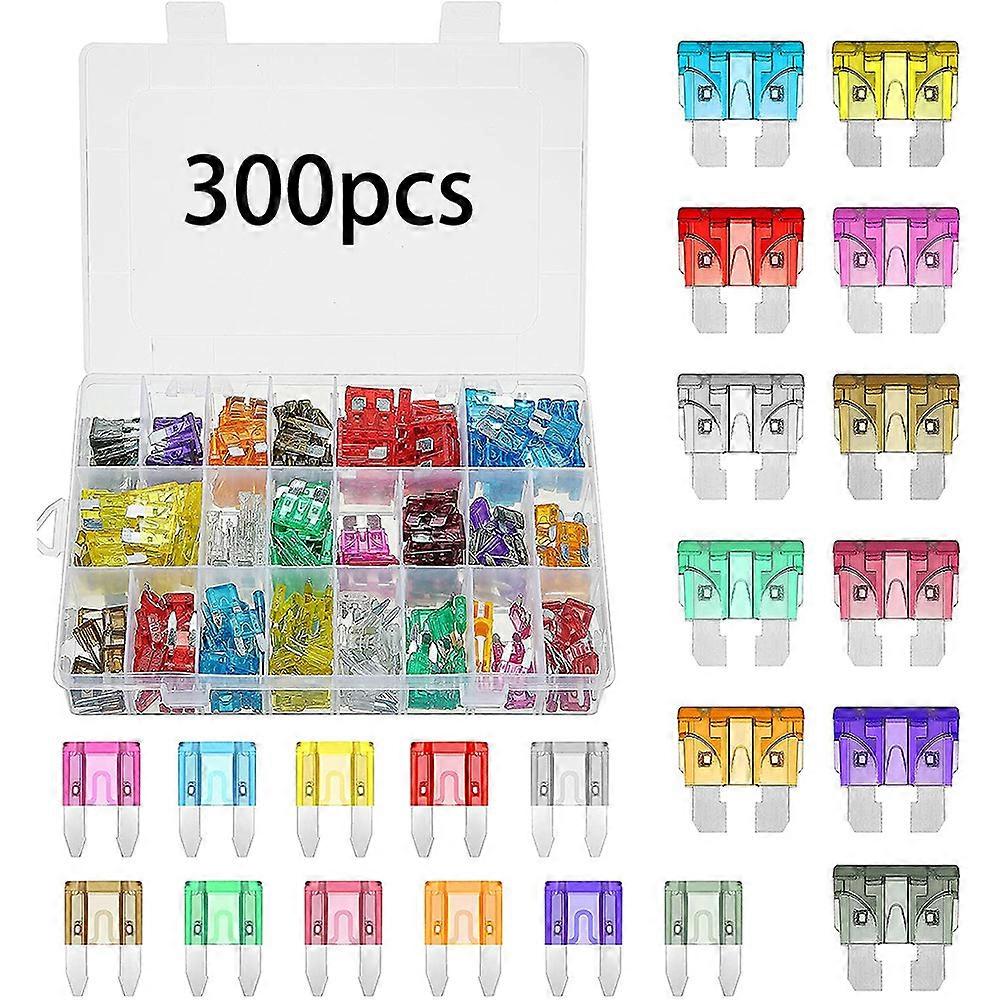 300 Pieces Car Fuses, Blade Fuse, Standard Blade Fuse, Mini Fuse Kit, Mini Standard Fuse Kit Professional Standard Multicolor Fuse for Car, Truck, Boa