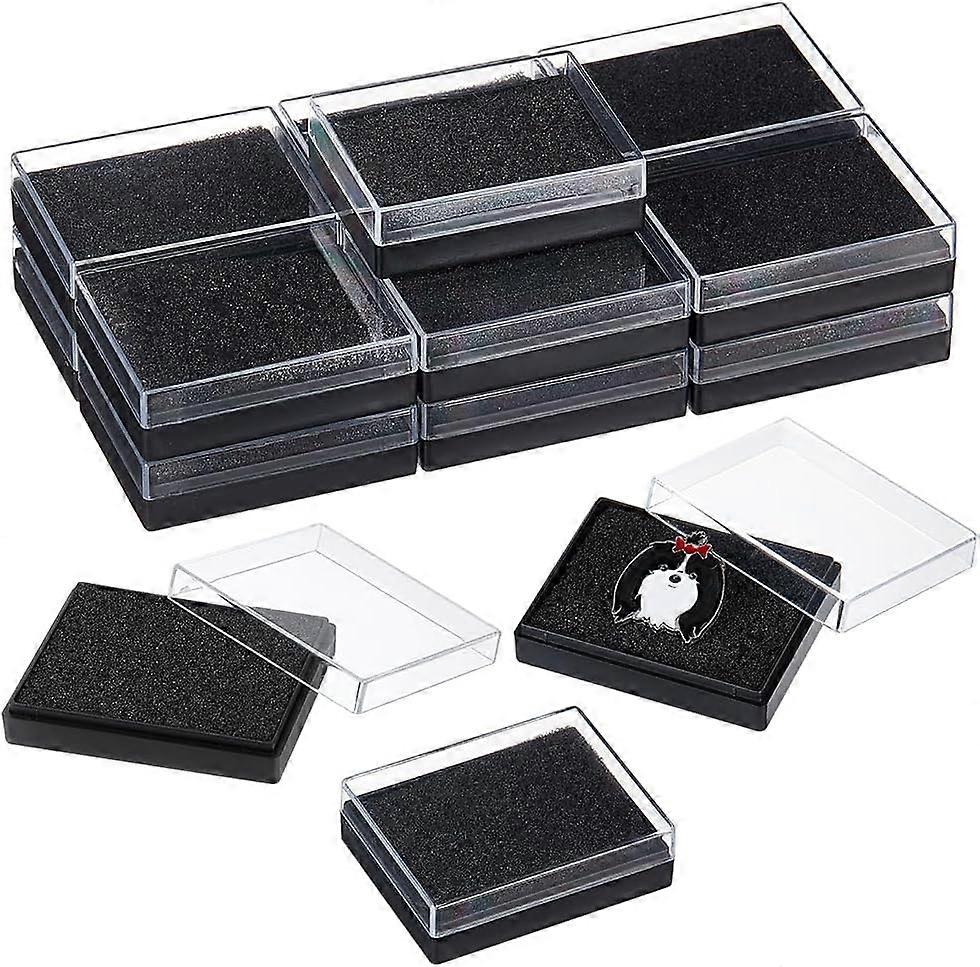 16Pcs Clear Plastic Gift Box For Pin 1.6x2.1x0.6 Inch Small Badge Storage Box with Sponge Inner Rectangle Lapel Display Box with Clear Lid for Pin Bad