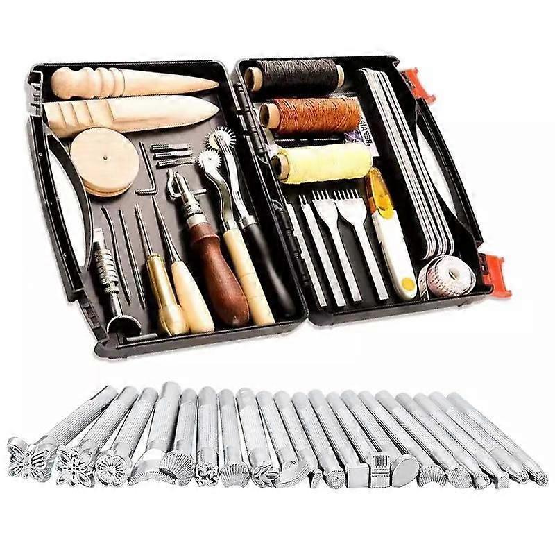 Leather Working Tools and Supplies with Tool Box Perfect for Stitching Punching Cutting Sewing Leat