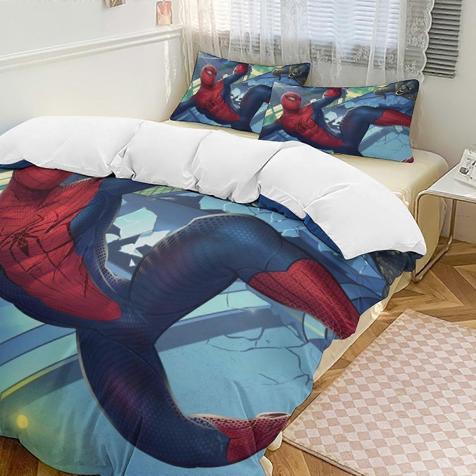 Zm138 Spider-Man 3-Piece Twin Bed Set - Includes 1 Single Quilt And 2 Pillow Cases Bedding - Fade Resistant Microfiber - Spider Lc138