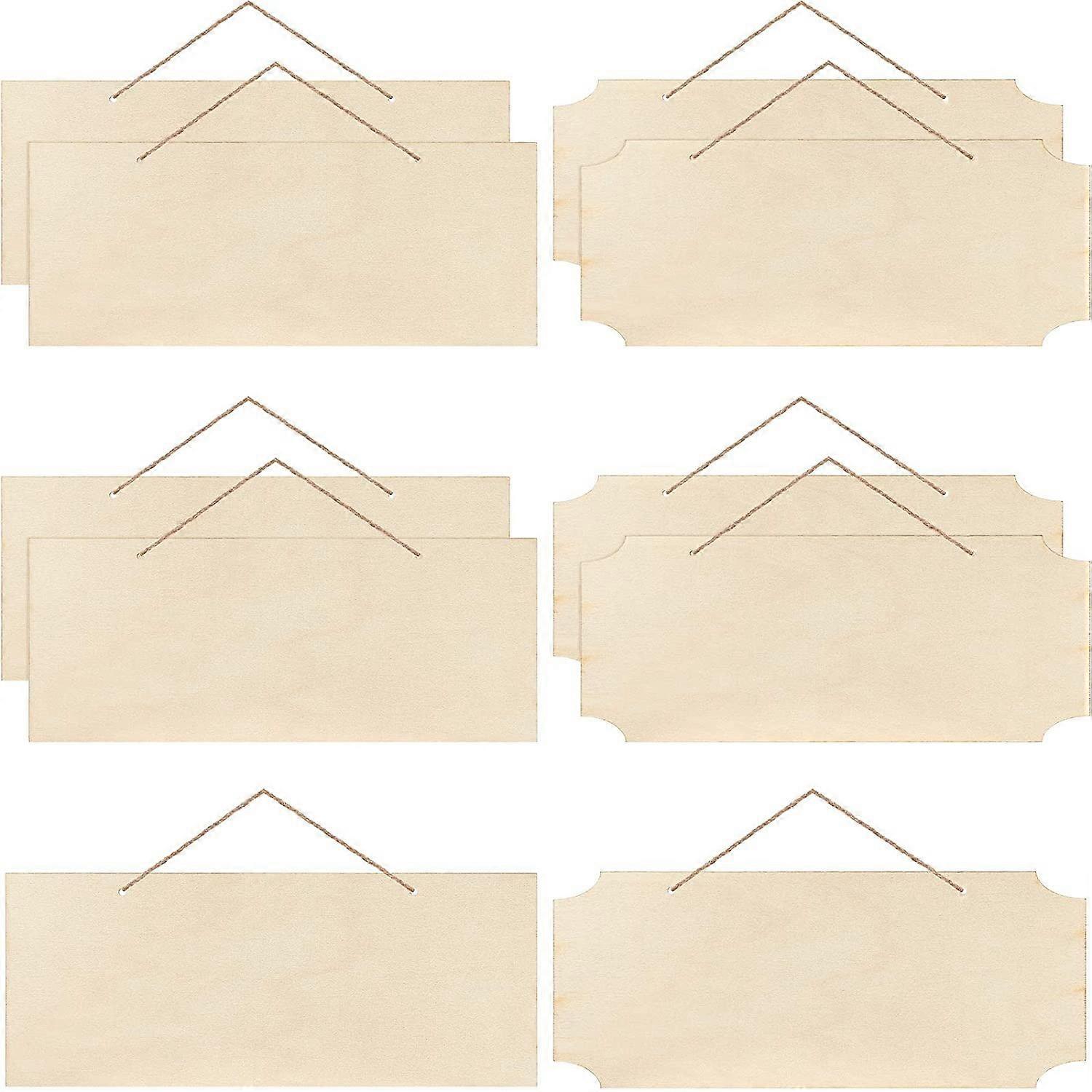 10 Pieces Unfinished Hanging Wood Rectangle Wooden Plaque Banners with Ropes for Pyrography Writing