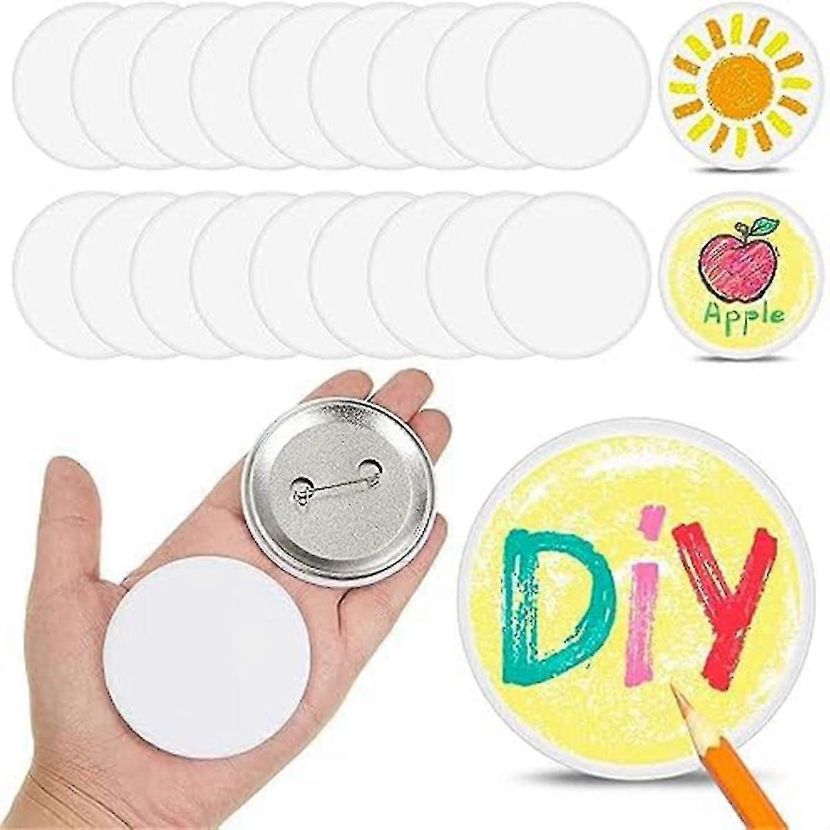 20 Pack Diy White Button Pins 2.25 Inch/58 Mm Blank Craft Button For Diycrafts Christmas Craft Supp