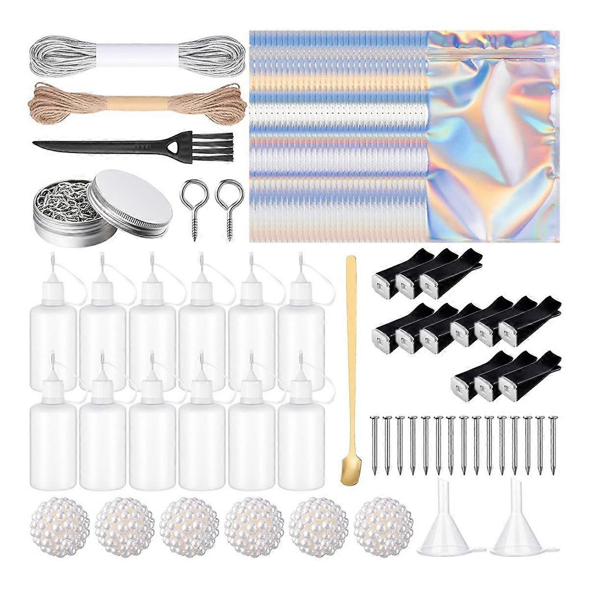 Automotive Kit with 12 Square Headcar Vent Clips, 12 1 Oz Needle Tip Glue Bottles, 100 Resealable Foil Bags