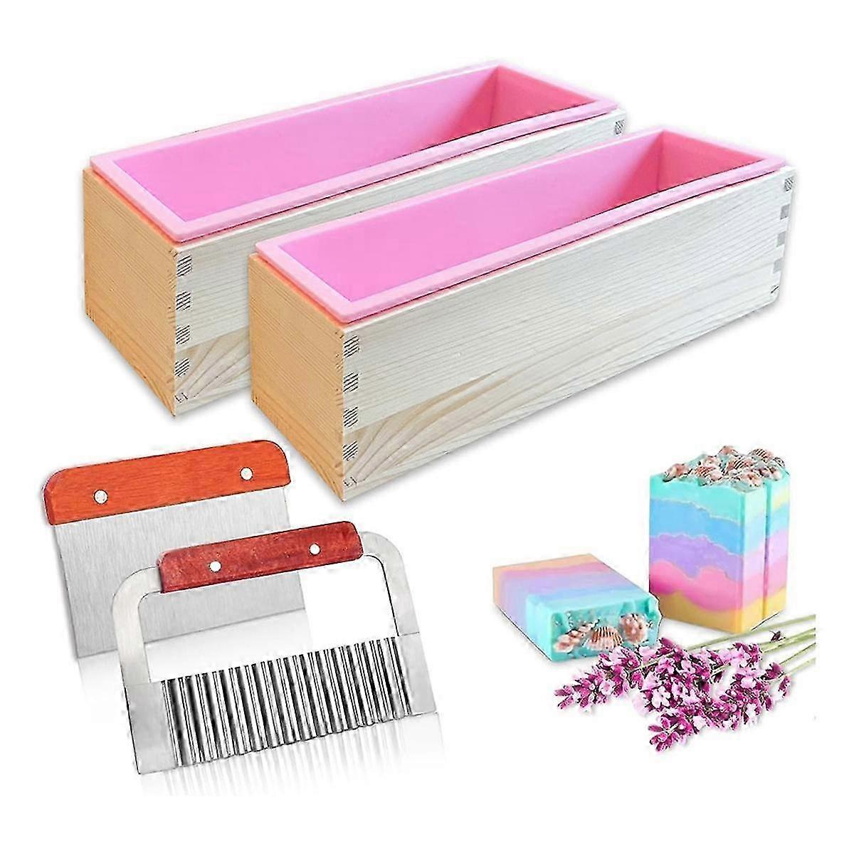 Soap Making Supplies - Flexible Rectangular Bread Mold with Wooden Box compatible with Soap Making 47 Oz B