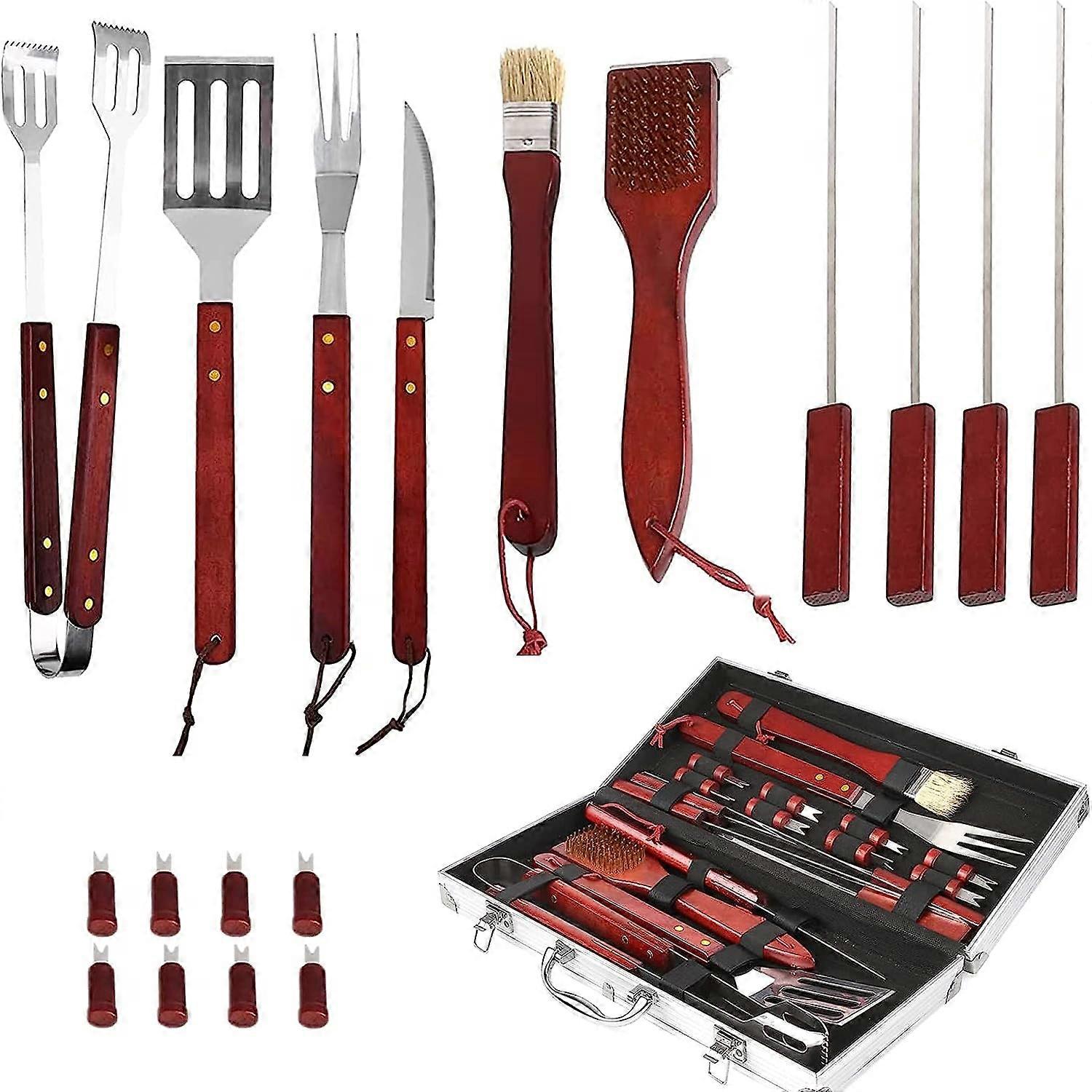 Kit accessori per barbecue da 18 pezzi, accessorio per barbecue in custodia di alluminio, kit barbecue per giardino, patio o campeggio all'aperto, per uomo