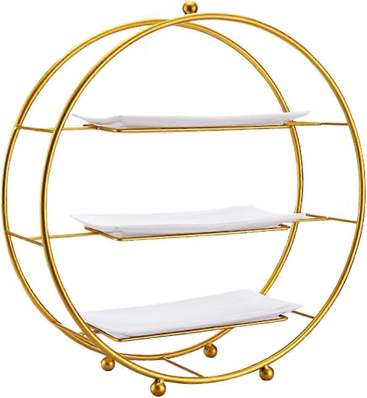 Kakkutelineet Kakkuteline 3-tasoinen kakkulautanen näytä jälkiruokapidike sisustus juhlahäiden syntymäpäiväjuhliin (kulta)