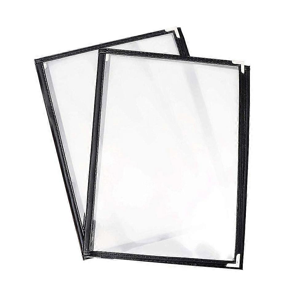 2pcs Transparent Restaurant Menu Covers For A4 Size Book Style Cafe Bar 3 Pages 6 View