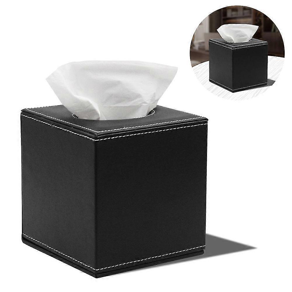 Tissue Box Cover Holder, Square with Bottom Belt PU Leather