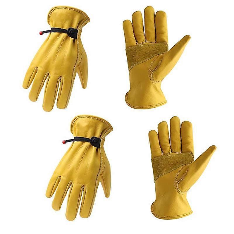2 Pairs Leather Work Gloves for Men and Women, Adjustable Wrist Gloves for Driver, Construction, Yard Work, Gardening Gloves