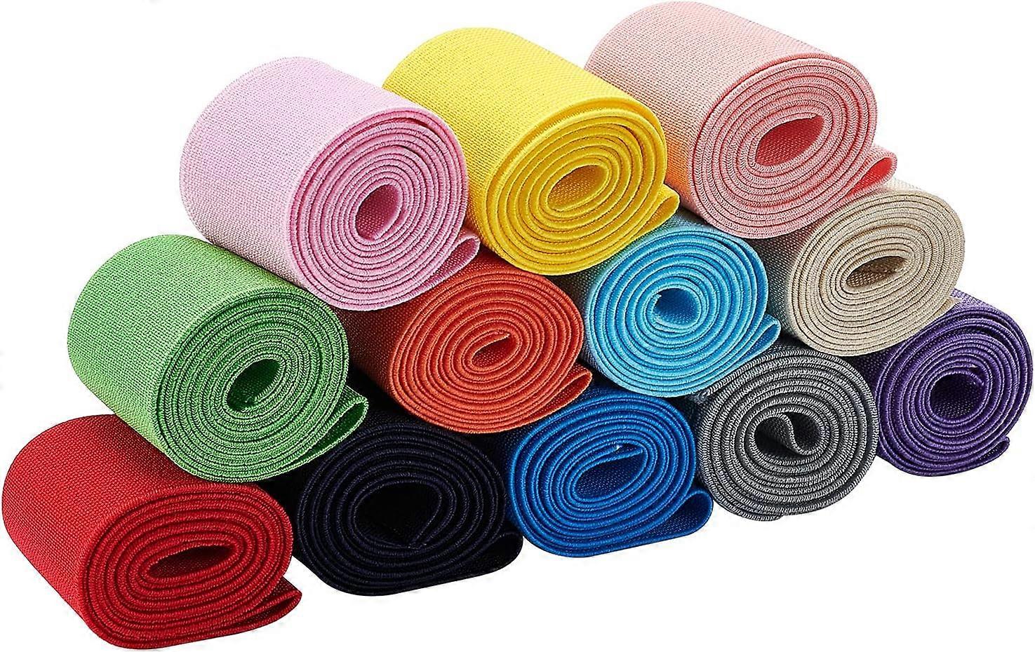 13 Yards 2 Inch Wide Flat Elastic Bands 12 Colors Sewing Elastic Ribbon Bands for Dress Skirt Waistband Wig Bands Halloween Christmas Decor