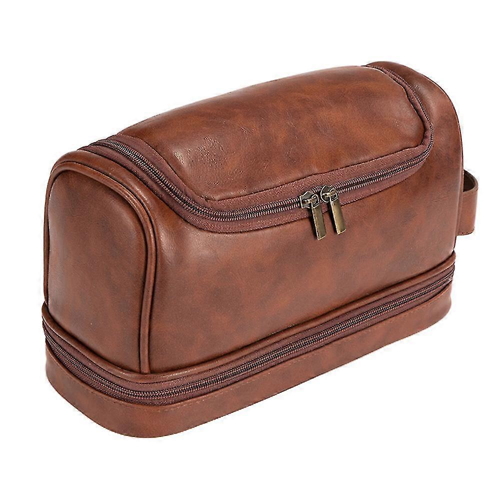 Travel Toiletry Bag with Hanging Hook - Large Capacity PU Leather Shaving Organizer