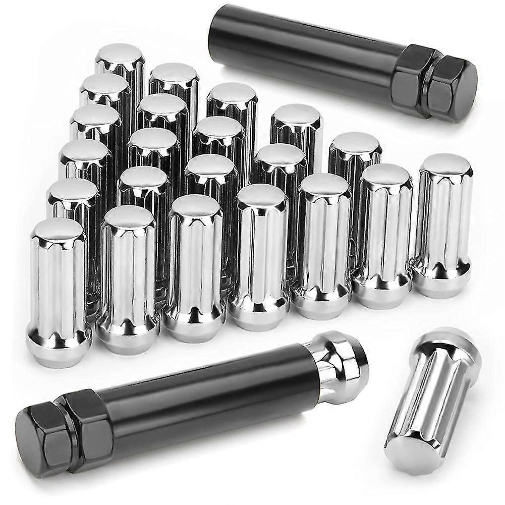 M14x1.5 Écrous de roue, 24 pièces 14mmx1.5 7 Spline Drive Awl Acorn Cone Lug Nuts 2 pouces de long noir