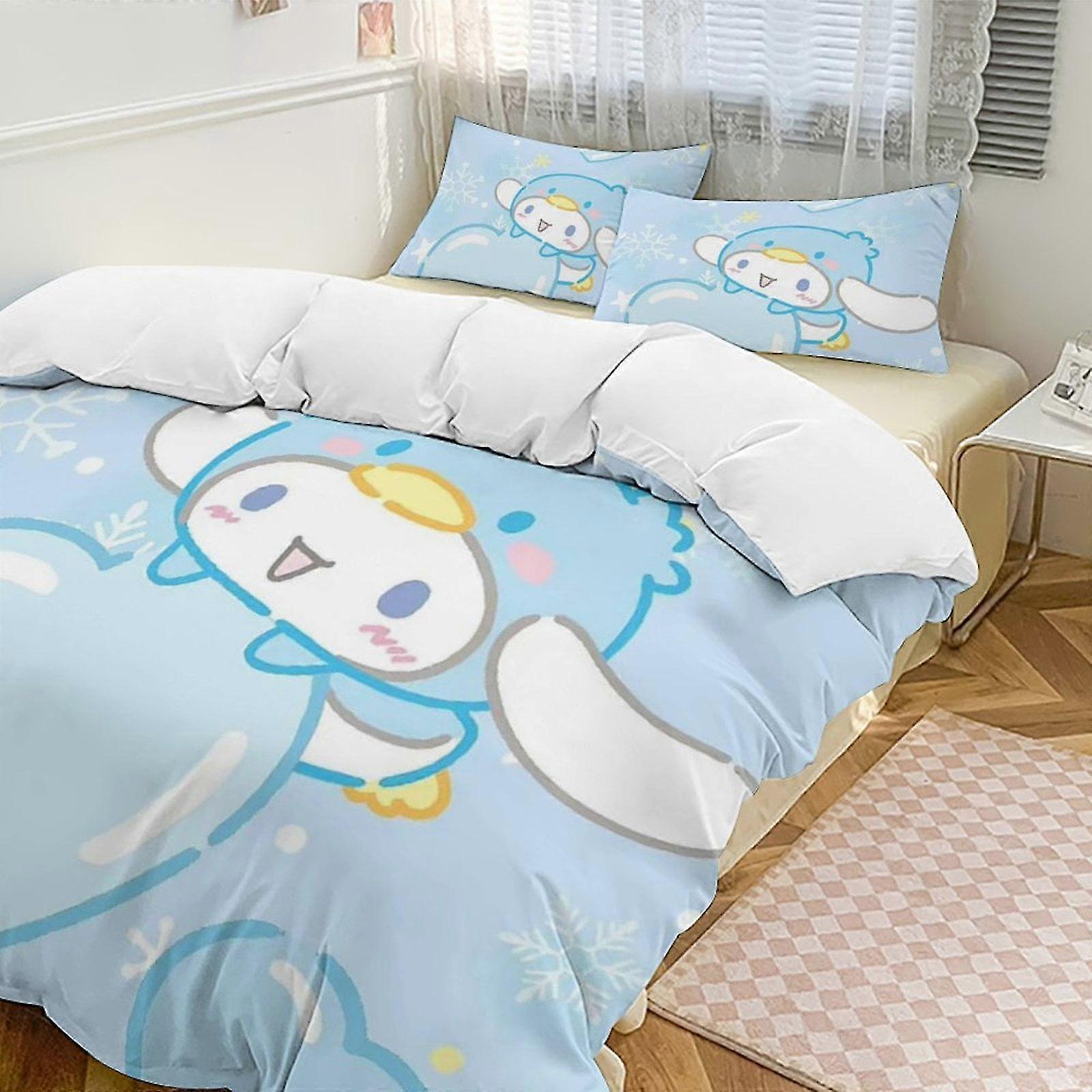 Cinnamoroll -Conjunto de Cama Twin - Inclui Edredom Individual e Fronhas de Cama - Microfibra Resistente ao Desbotamento - Cinnamoroll