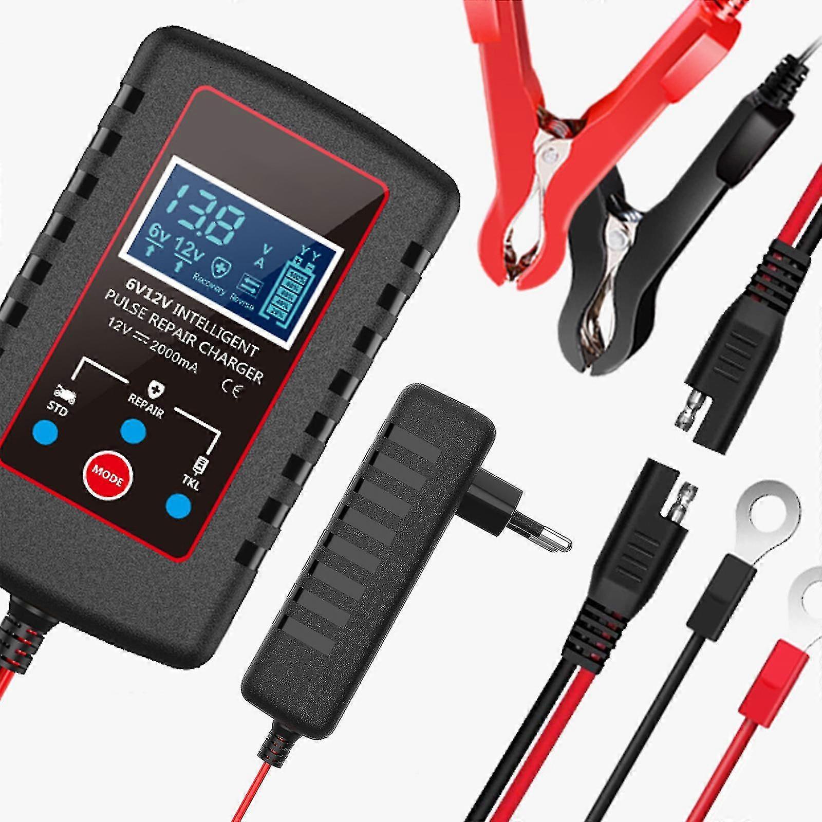 Smart helautomatisk batterilader vedlikeholder, batteri desulfator for bil, gressklipper, motorsykkel, båt