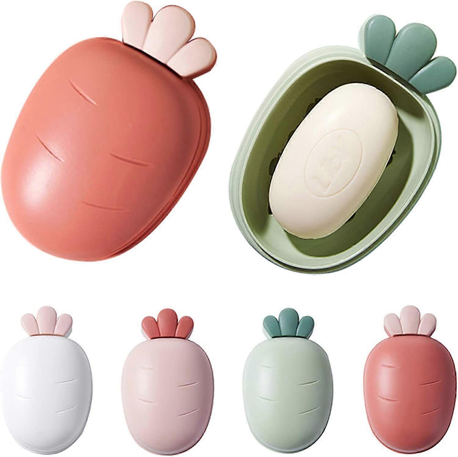 4-piece soap dish Plastic soap dish with lid Portable travel soap dish for bathroom, travel, hiking and camping (red; green; white; pink)