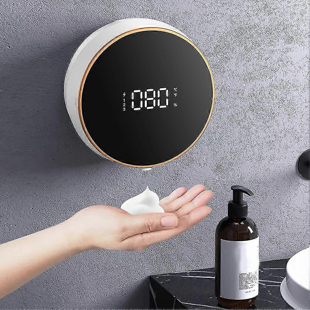 Wall Mounted Automatic Liquid Soap Dispenser Led Temperature Display Usb Rechargeable Touchless Infrared Sensor