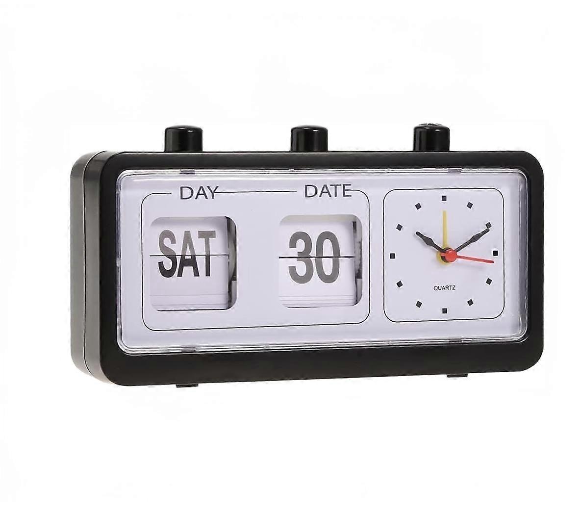 Mechanical Alarm Clock Novelty Flip Clock Desktop Digital Clock with Calendar Clock Home Decor Retro Decor,Black