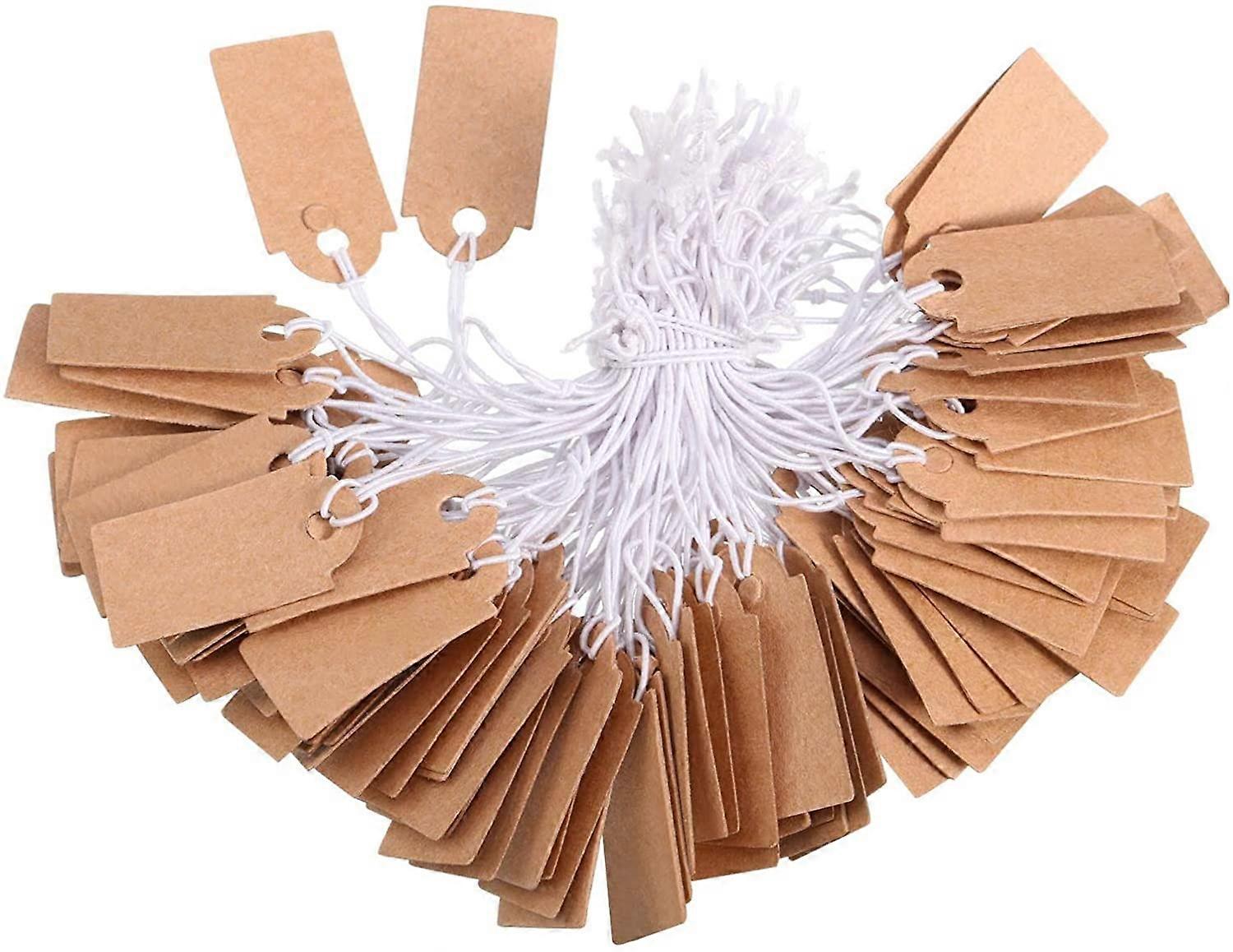 300 Sheets Label Tags Price Tags Blank Writable Price Tags Display Tags with Elastic Hang Rope, Kraft
